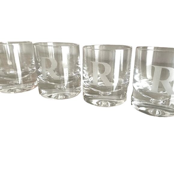 Personalized Crystal Double Old Fashion Glasses Set/4 Times Square Initial - Picture 1 of 5